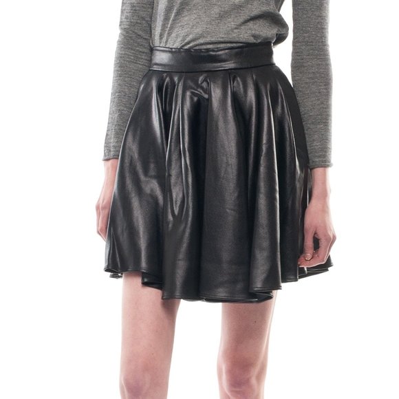 NWT ELEVENPARIS Black Glossy Vegan Leather Asymmetric Mini Skirt 38 XS US 2 $148 - Picture 4 of 7